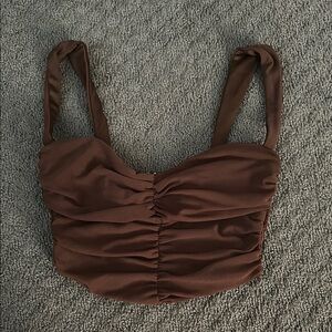 Elegant Brown Ruched Women's Top